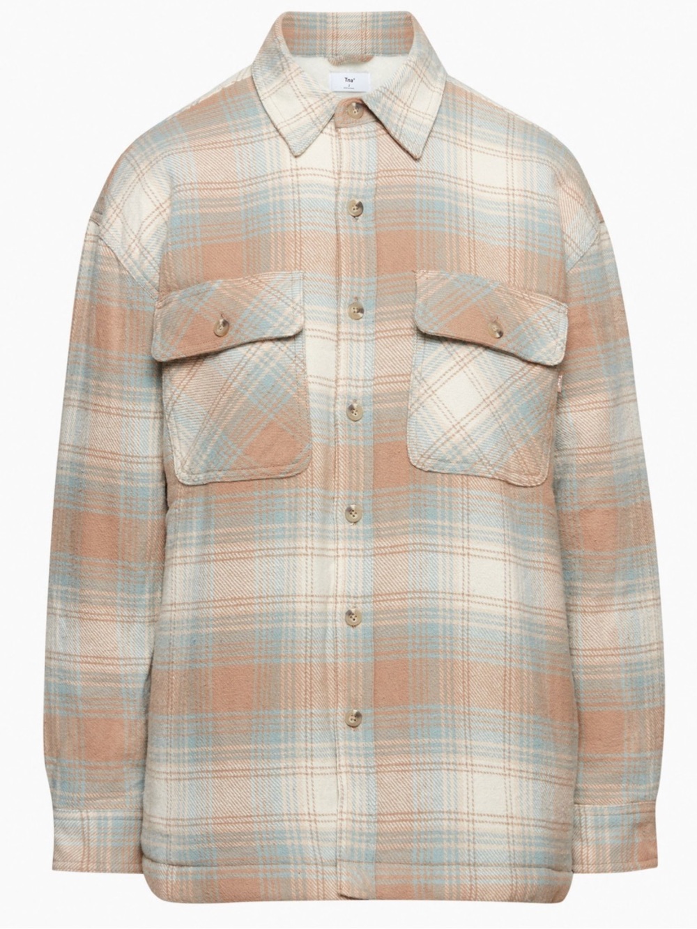Tna prospect sherpa Plaid Button-Up Shirt Jacket in Cream, Tan & Blue 3 (L)